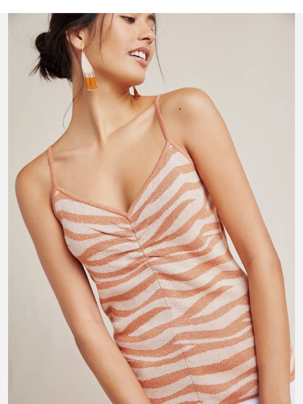 Anthropologie Cora Striped Tank Size M Zebra Print with Shimmer